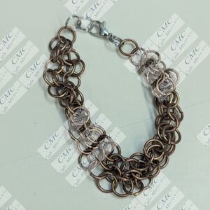 Chainmail bracelet copper mini hoops.